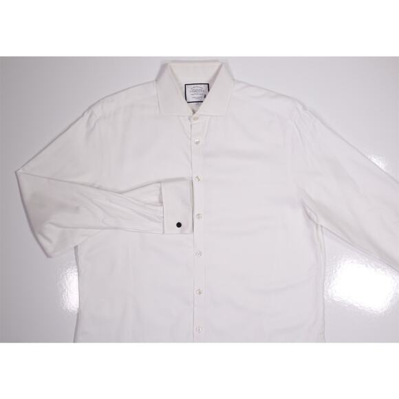Charles Tyrwhitt White Herringbone Dress Shirt Extra Slim Non Iron (43) 17-36 - Picture 3 of 7